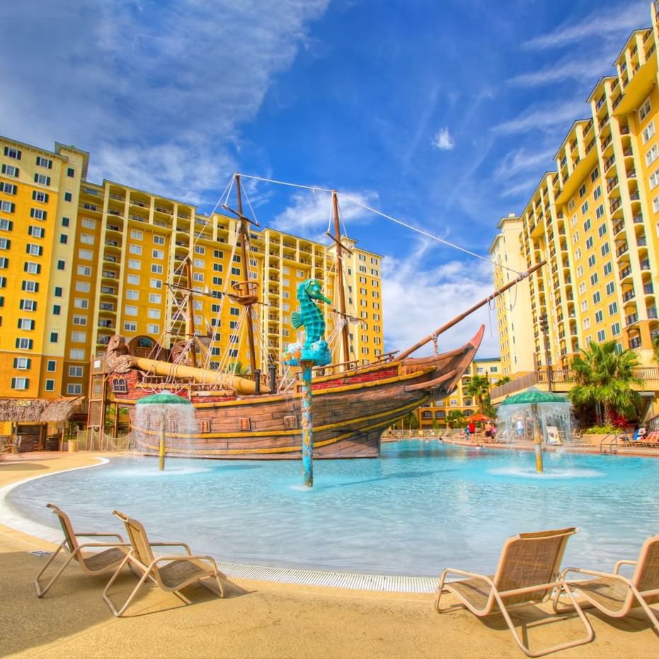 Pirates Plunge Pool with sun loungers at Lake Buena Vista Resort Village & Spa