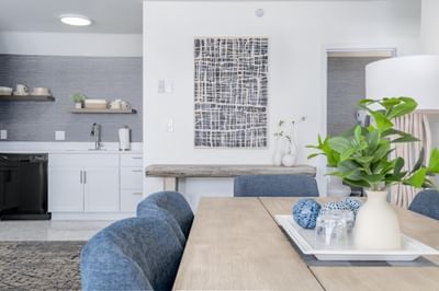 Kitchen and living area at Ogunquit River Inn