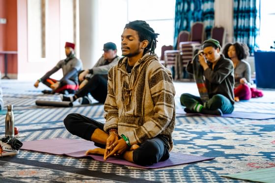 People sitting for Guided Meditation at Honor’s Haven Retreat