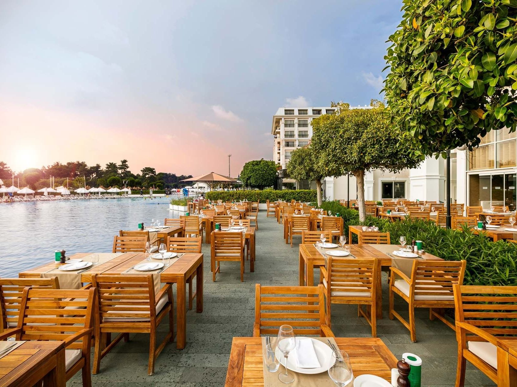Open-air dining area of Pascarella Italian Restaurant at Titanic Deluxe Golf Belek