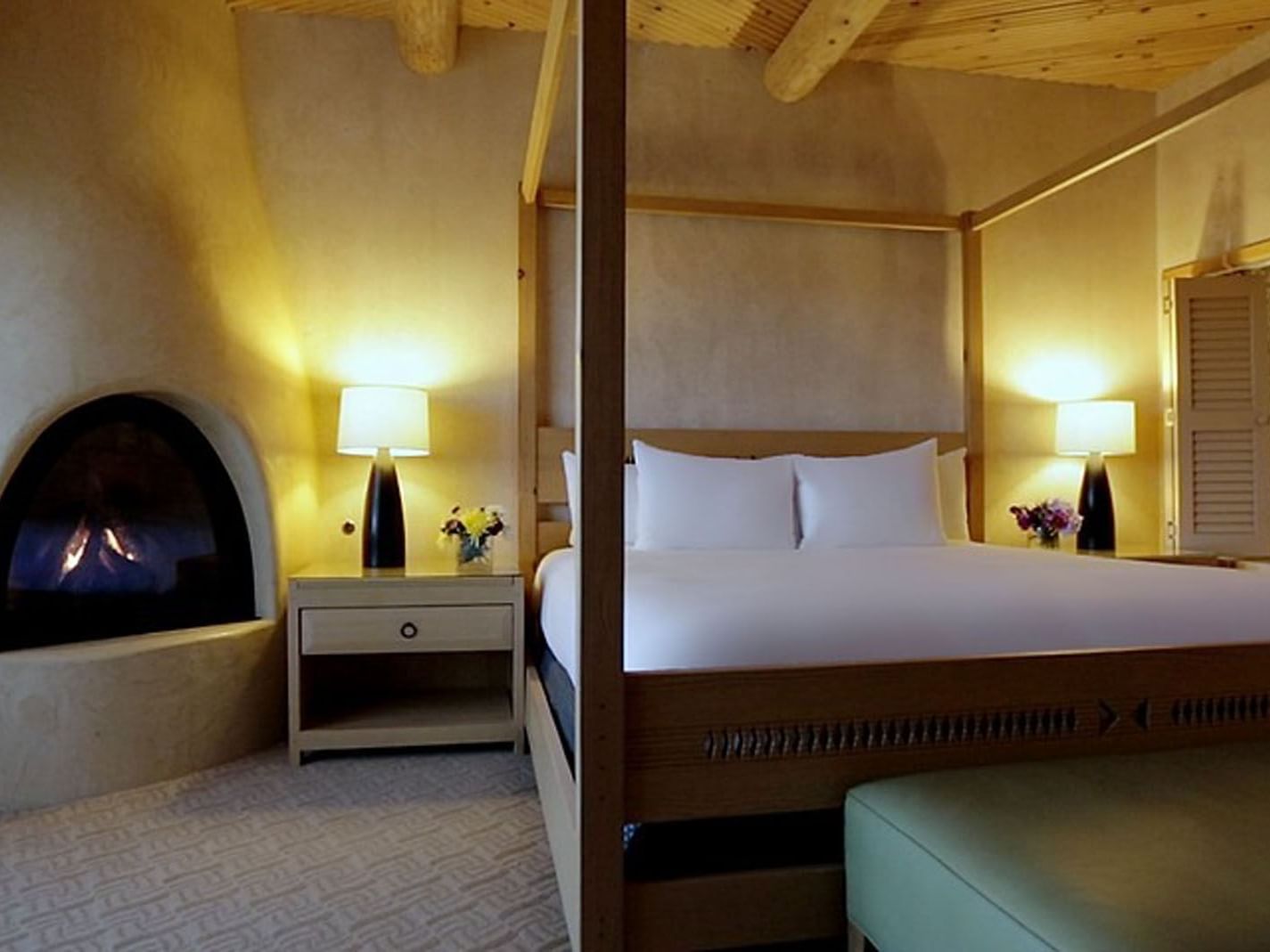 Enchantment Suite with fireplace of the Hilton Santa Fe Buffalo Thunder Hotel in New Mexico.