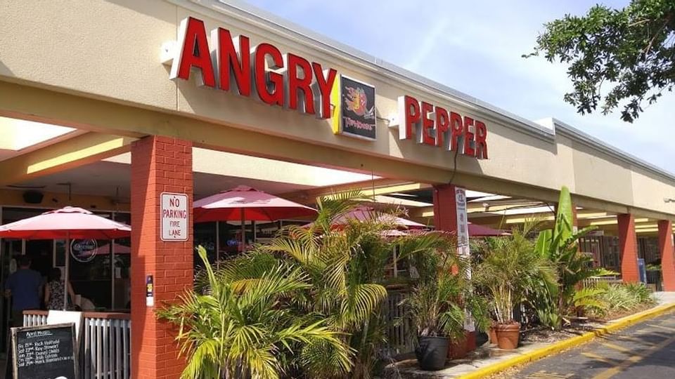 Entrance of Angry Pepper Tap House near Legacy Vacation Resorts