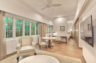 Chairs & TV in Livingroom in Junior Suite at Goodwood Park Hotel