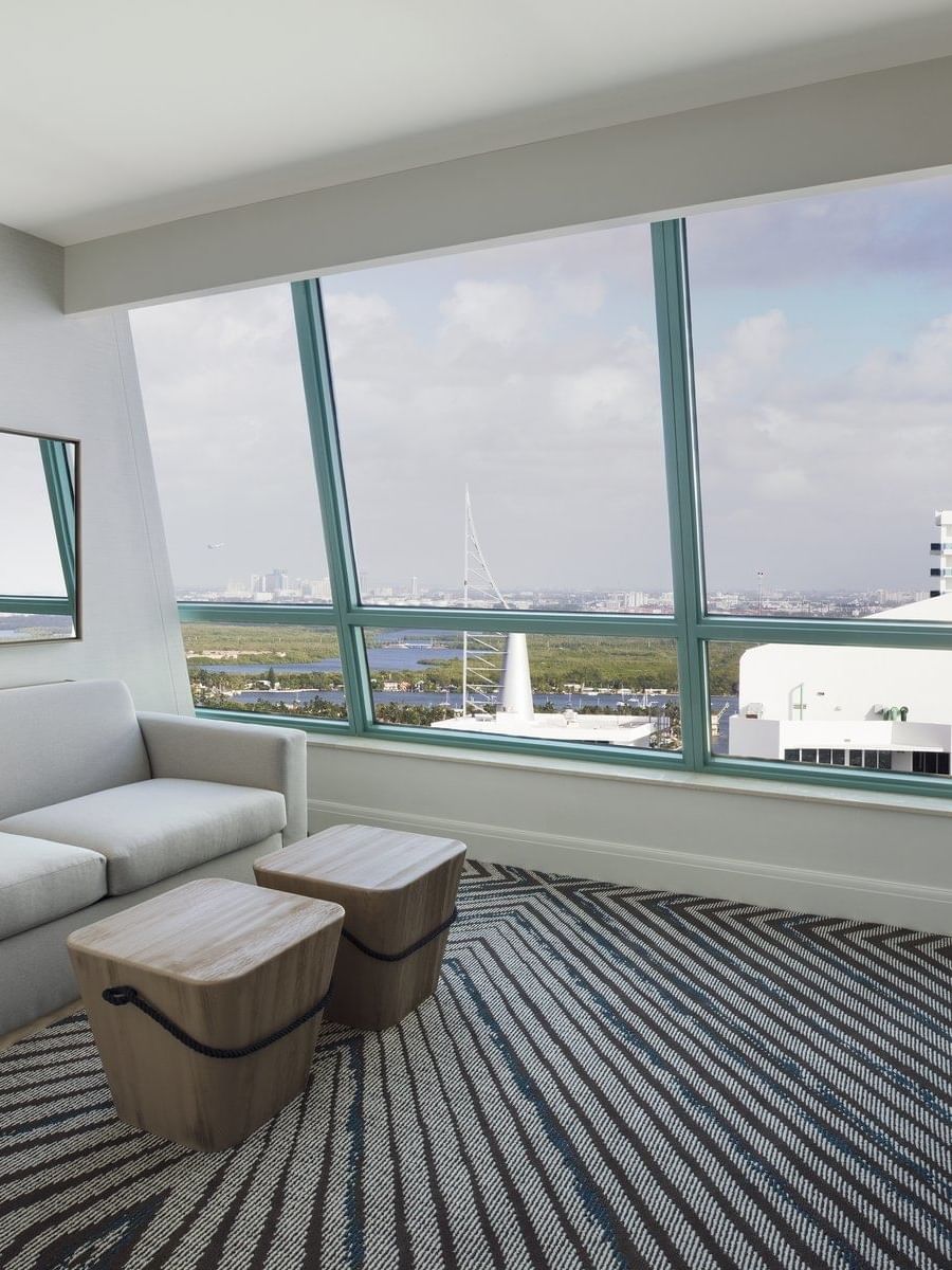 The Living area of Intracoastal View suite, The Diplomat Resort