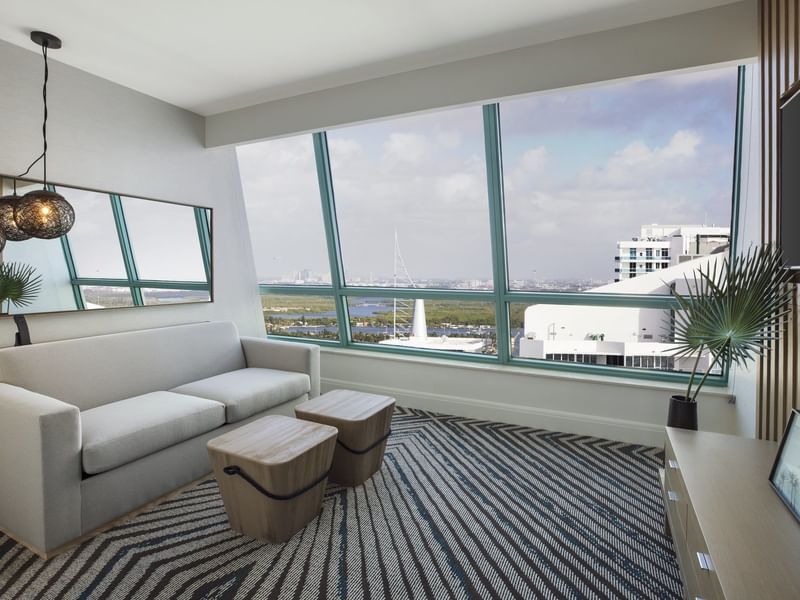 The Living area of Intracoastal View suite at Diplomat Resort