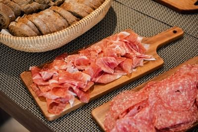 Close-up of Prosciutto & bread slices at Hanoi Daewoo Hotel