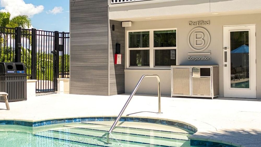 The half of pool and the building at Legacy Vacation Resorts