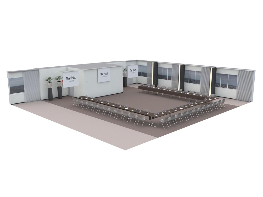 Plan en 3D de la salle de réunion Vista 27 à l'Hôtel Brussels