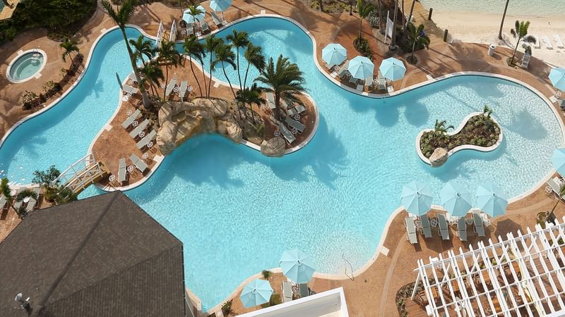 Aerial view of the hotel pool & beach at Warwick Paradise Island Bahamas