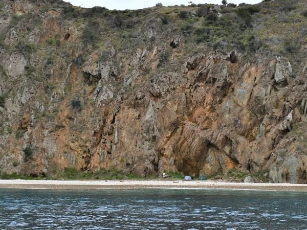 View of Long Point Beach with mountains near Catalina Island luxury hotels