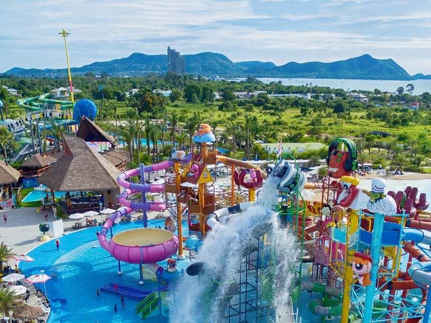 Elevated view of Cartoon Network Amazone Waterpark near Eastin Resort Rayong