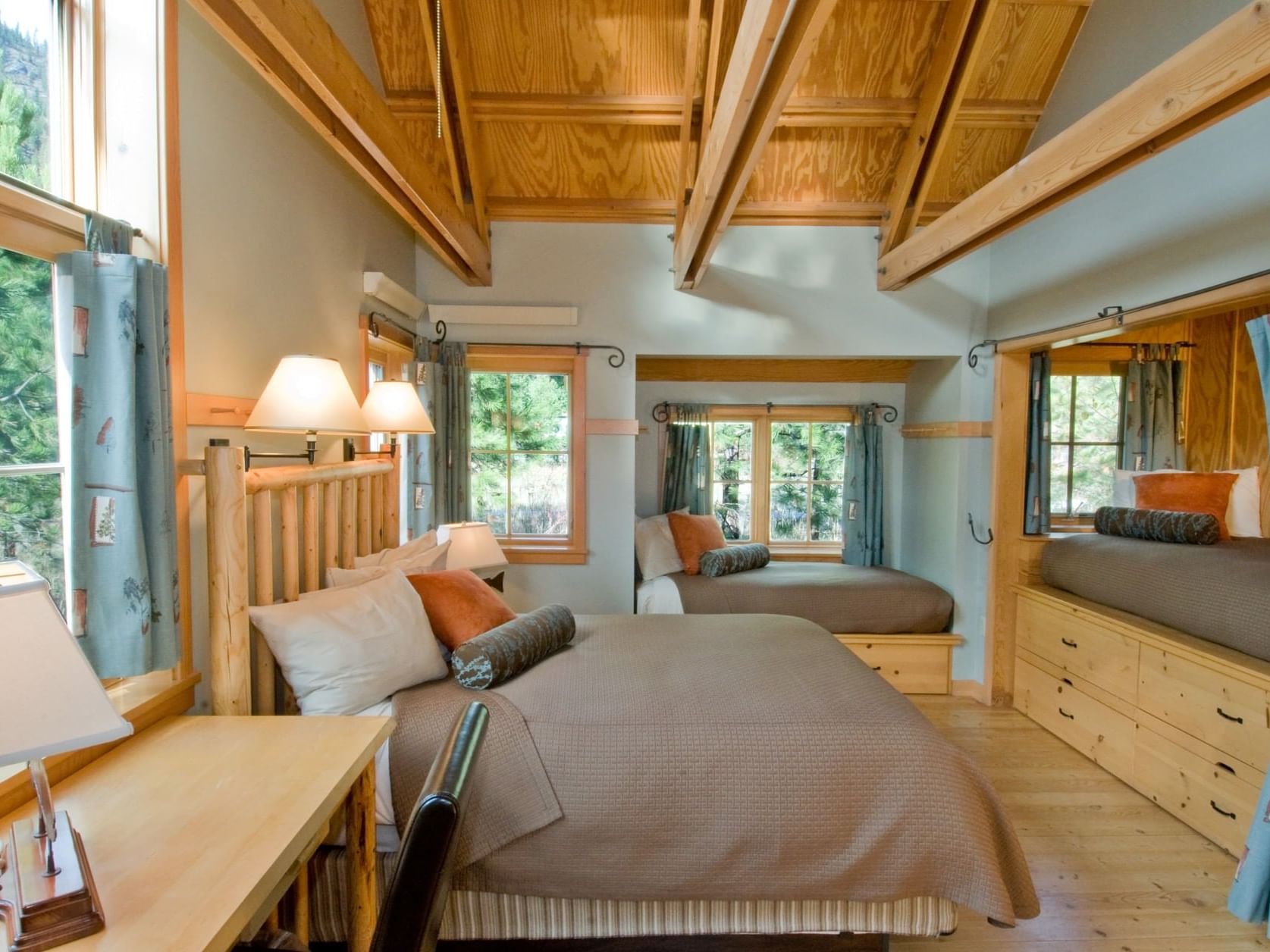 Working desk & king bed in Double Alcove at Sleeping Lady