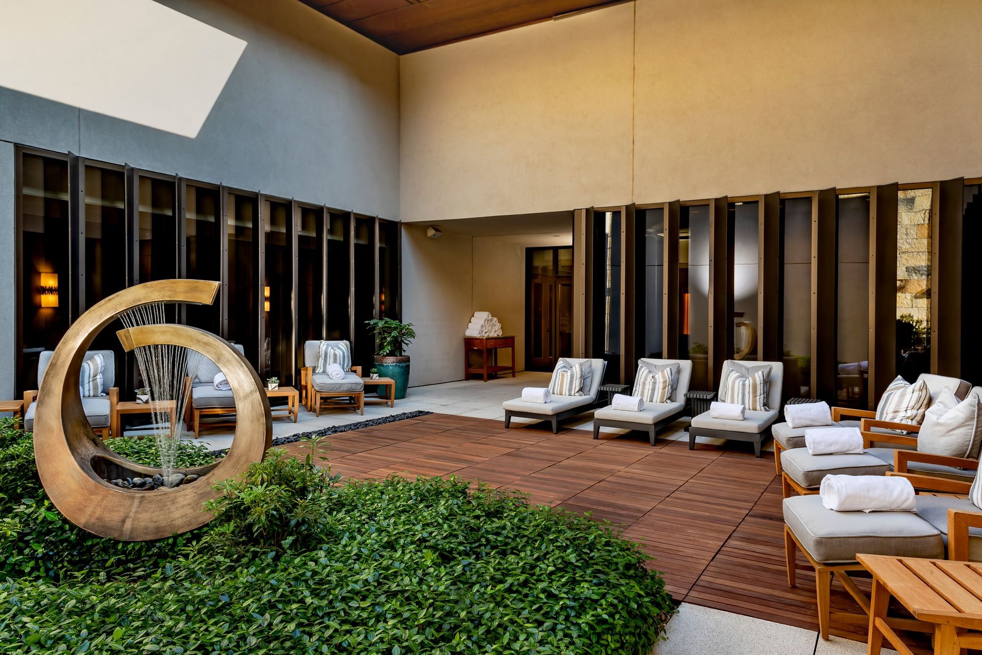 Relaxing water fountain in the Meditation Garden area at The Umstead Hotel and Spa