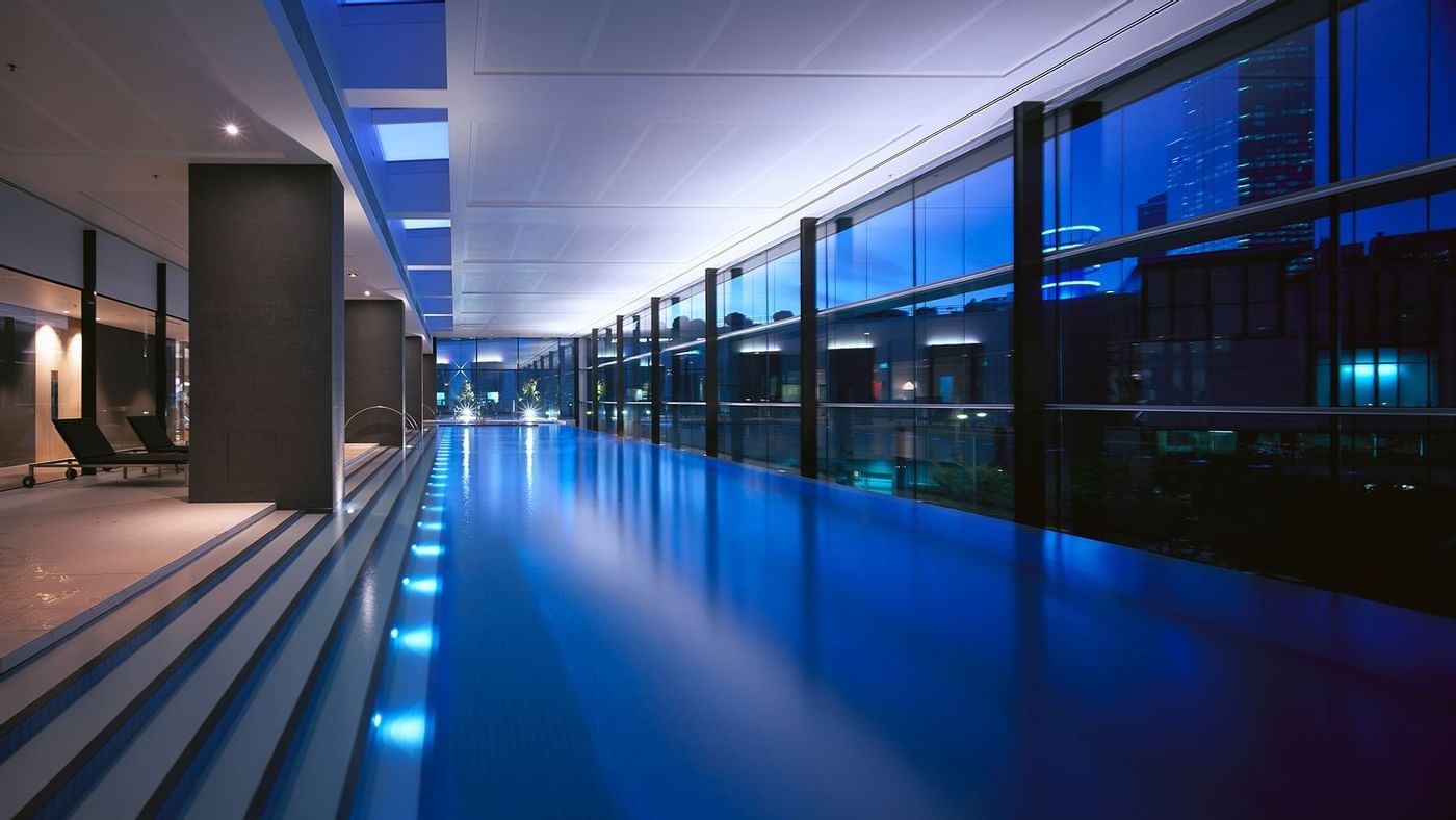 Night view of the indoor pool at Crown Hotels