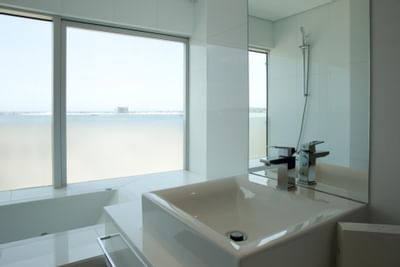 Bathroom vanity in Presidential Suite at Hotel Presidente Luanda