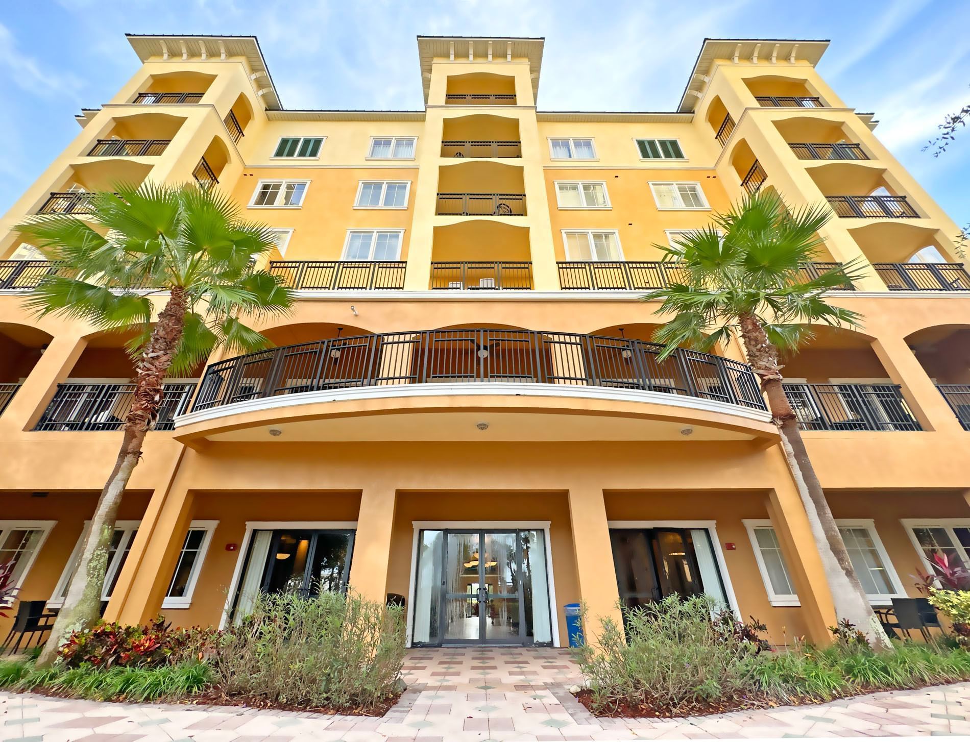 Low-angle view of the front entrance at Lake Buena Vista Resort Village & Spa