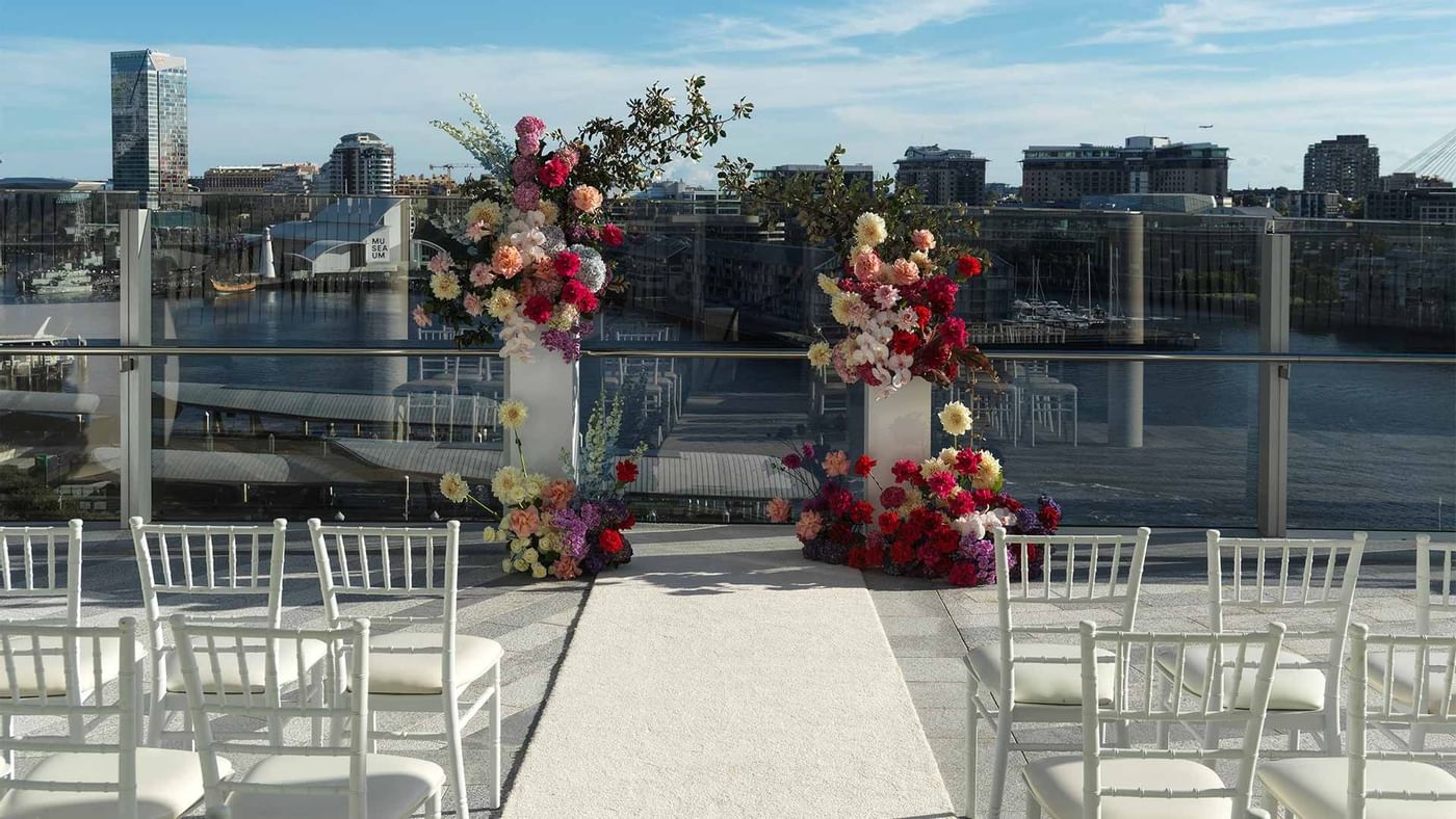 Outdoor wedding arrangement in Pavillion at Crown Towers Sydney