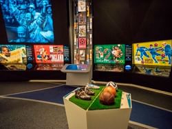 Close-up of exhibits in FIFA Museum near Hotel Sternen Oerlikon