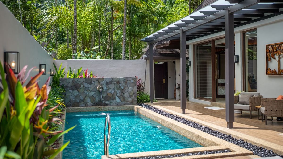 Grand Garden Villa with private pool, covered terrace, and tropical garden at The Banjaran Hotsprings Retreat, Ipoh.