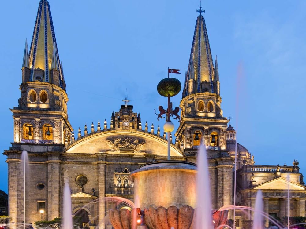 Distant view of Guadalajara Cathedral near La Colección Resorts
