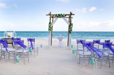 Outdoor wedding set-up by the beach near Bougainvillea Barbados