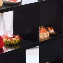 Mosaico High Tea setup in a buffet area at Palazzo Versace