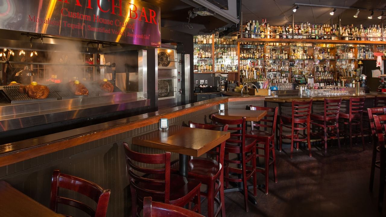 High top tables and bar at restaurant