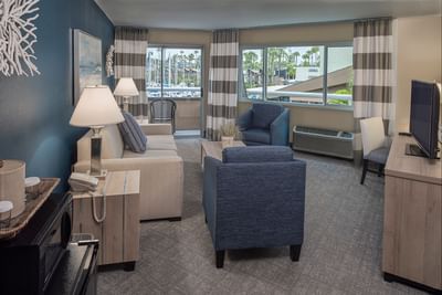 One Bedroom Suite Living Room area at Bay Club Hotel