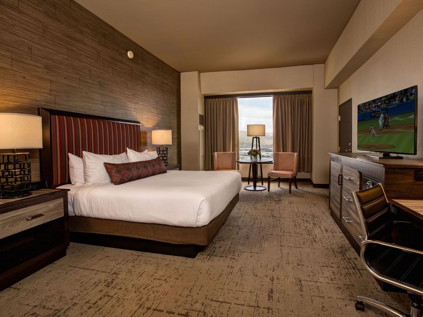 a bed in a hotel room