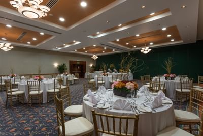 Banquet tables in Rosehall Ballroom at Holiday Inn Montego Bay
