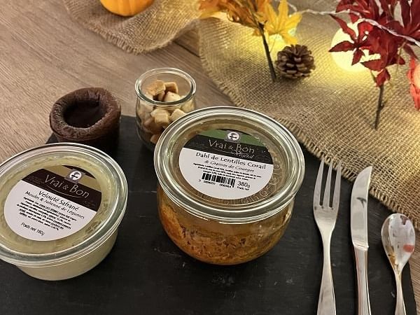 Close-up of Vrai & Bon products displayed at Hotel Saint James