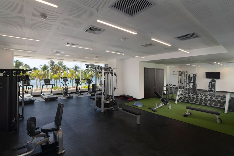 Fully equipped gymnasium with ocean view at Club Hemingway