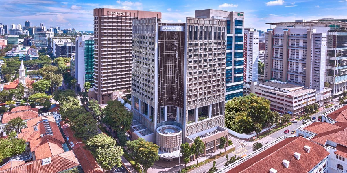 Aerial view of Carlton Hotels Singapore with cityscape
