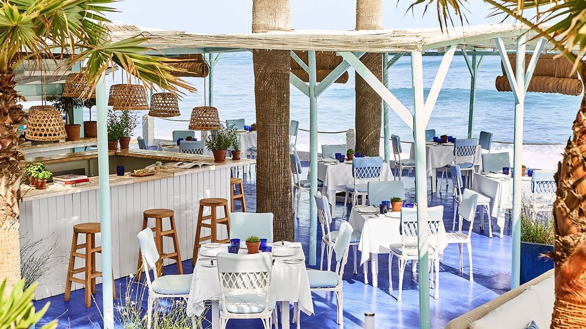 Dining area in MC Beach restaurant at Marbella Club