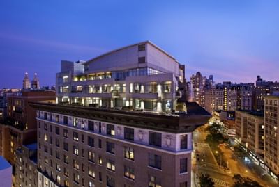 the top of a large building in a city