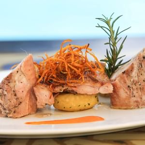 Closeup on a dish served in a restaurant at Kigali Serena Hotel