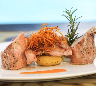 Closeup on a dish served in a restaurant at Kigali Serena Hotel