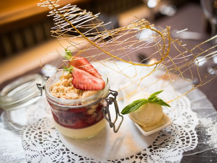 Closeup of cake jar served at Originals Le Kastelberg