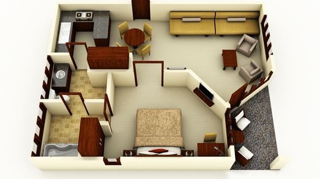 Miniature 3D structure of the 1-bed Villa at Tokatoka Resort