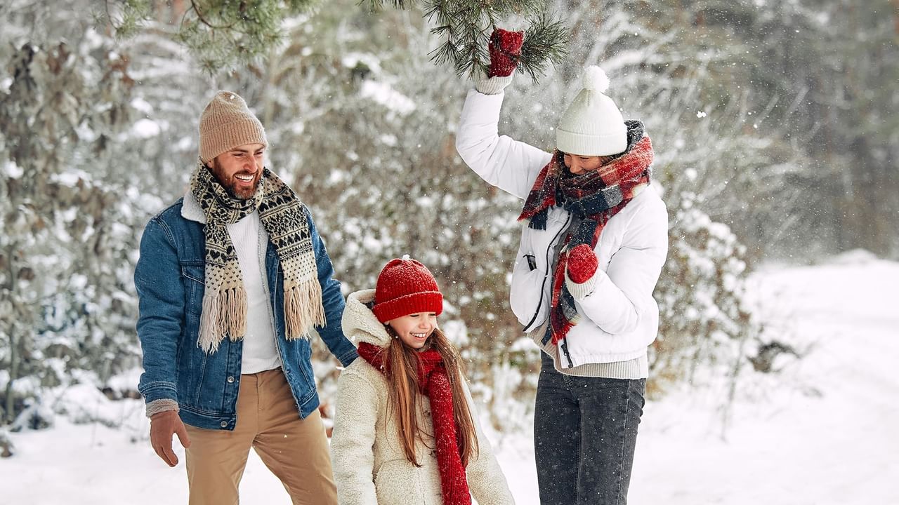 Family playing in the snow