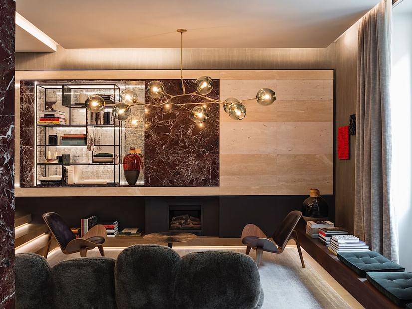 Hotel lounge and reading area at Fendi Private Suites