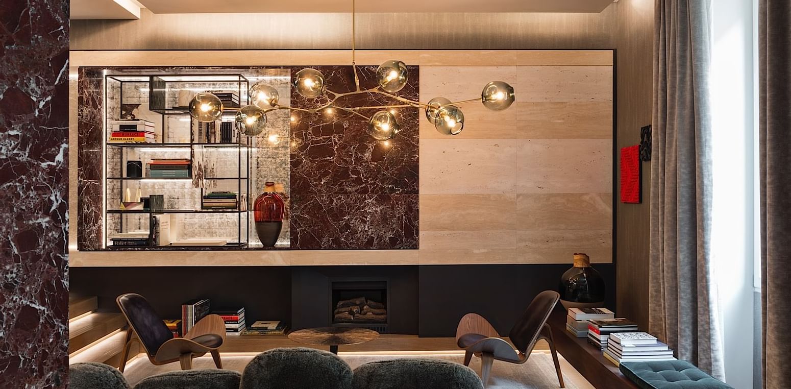 Hotel lounge and reading area at Fendi Private Suites