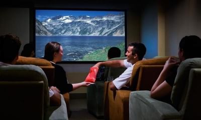 Guests watching movie in private theater