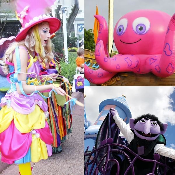 Collage of parade characters in SeaWorld's Howl-O-Scream at Lake Buena Vista Resort Village & Spa