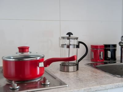 Typical kitchen featuring sink, stove, fridge & microwave (not featured)