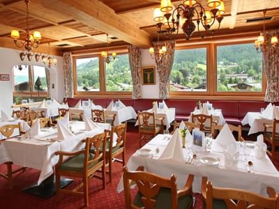 Restaurant at Tiefenbrunner Hotel in Kitzbühel, Austria