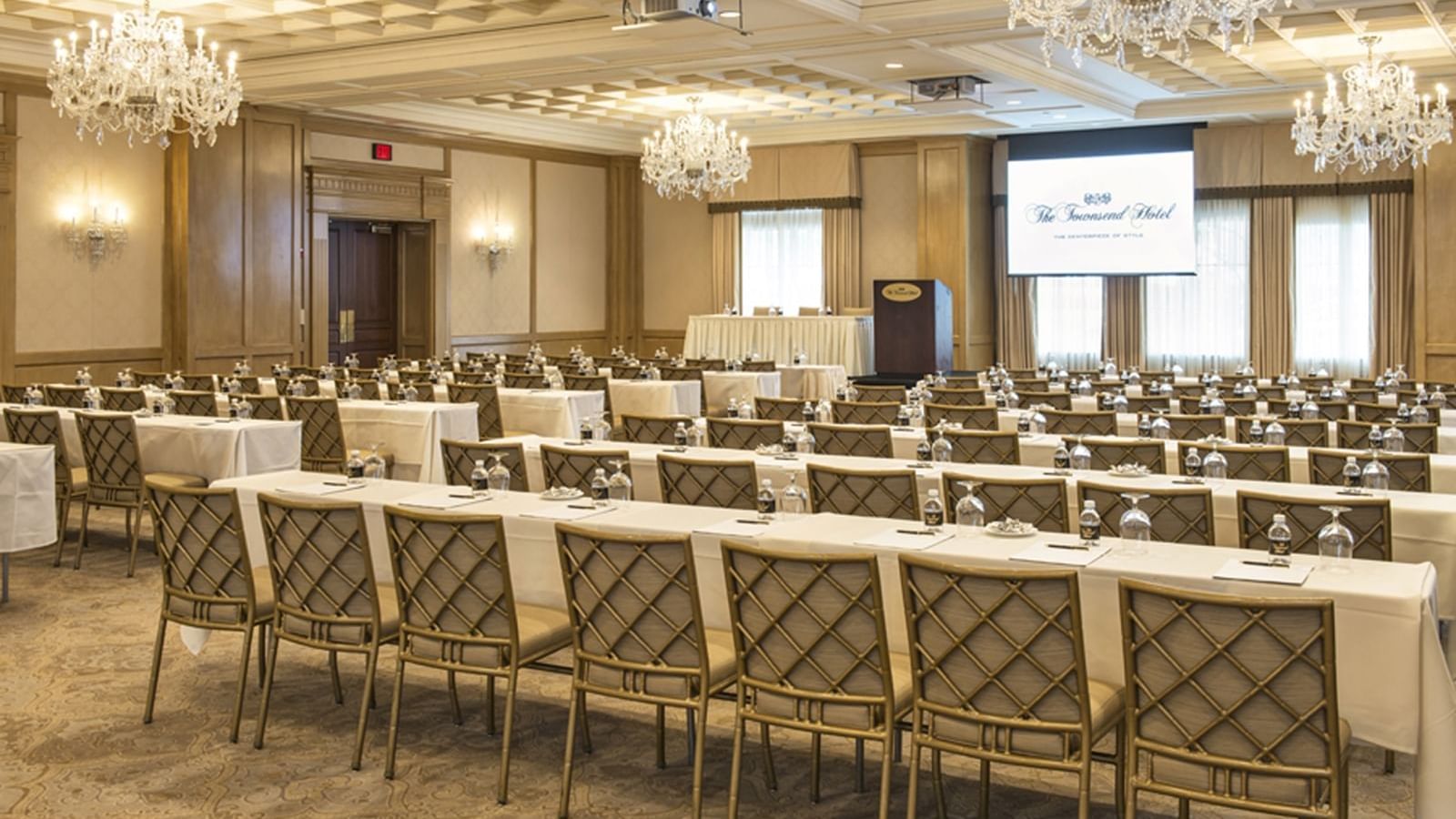 Theater-style seating in Townsend Ballroom at Townsend Hotel
