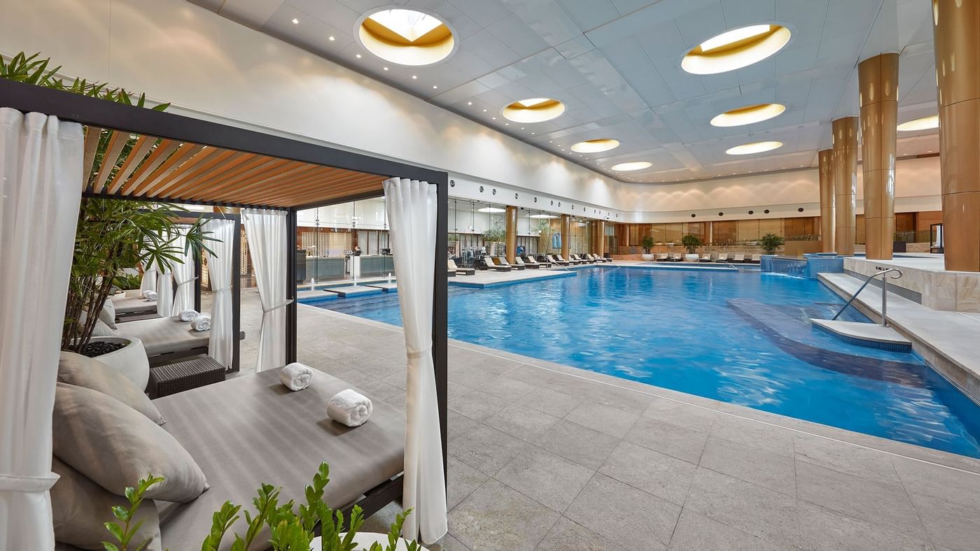 Sunbeds by the indoor pool at Crown Hotels