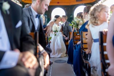 Closeup shot of a couple kissing at The Venue at Portwalk
