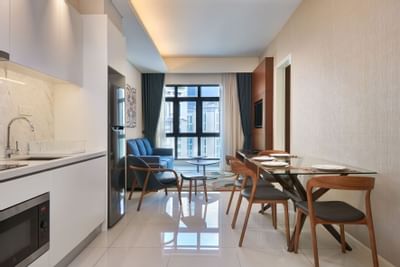 Living & dining areas in Duo Suite at Tribeca Serviced Suites